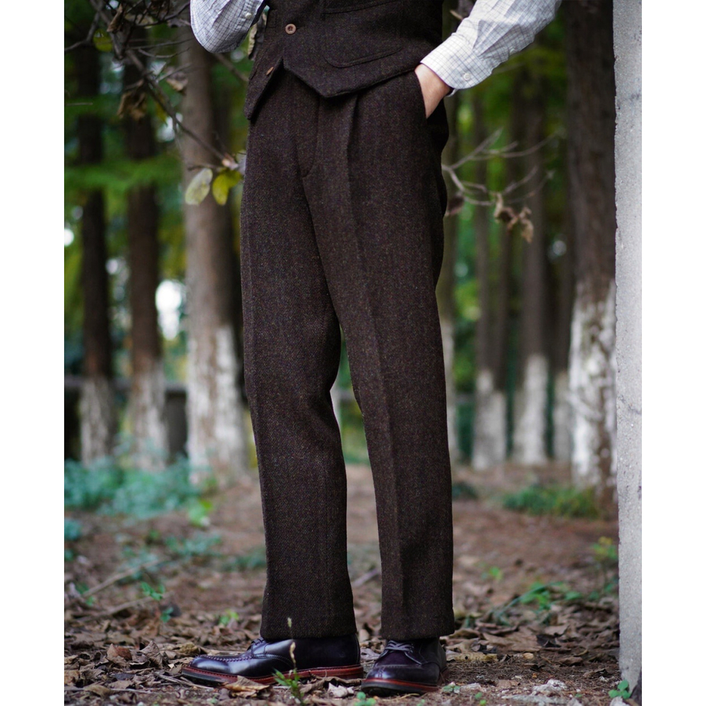 1920s Chocolate Brown Tweed Trousers Annual Ring XL - Picture 2 of 16